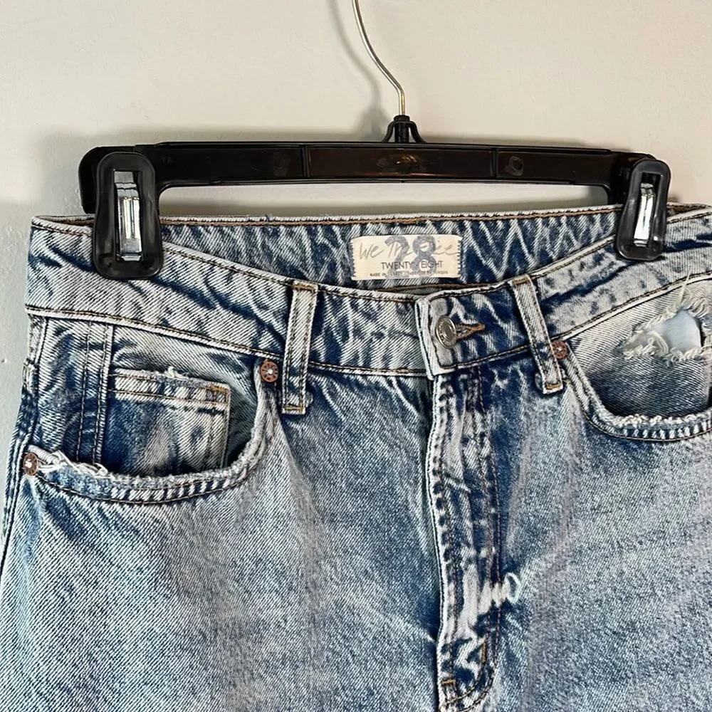 EUC “We The Free” Free People Destroyed Medium Acid Straight Leg Jeans Size  28 - Picture 2 of 13